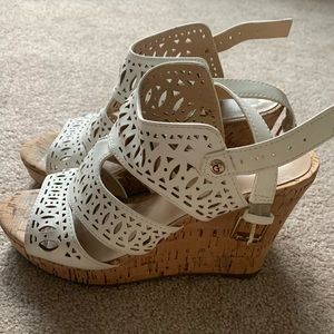 Guess White Cork Wedges